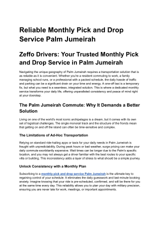 Reliable Monthly Pick and Drop Service Palm Jumeirah