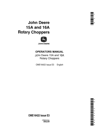 John Deere 15A and 16A Rotary Choppers Operator’s Manual Instant Download (Publication No. OME16422)