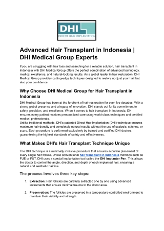 Advanced Hair Transplant in Indonesia _ DHI Medical Group Experts