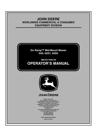 John Deere 54D 62D1 62D2 On Ramp™ Mid-Mount Mower Operator’s Manual Instant Download (Publication No.OMLVU17640)