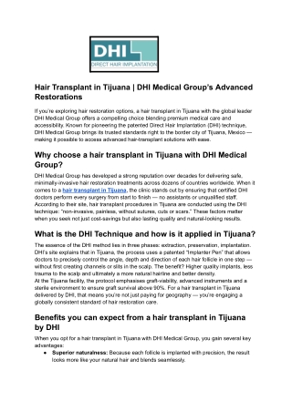 Hair Transplant in Tijuana _ DHI Medical Group’s Advanced Restorations