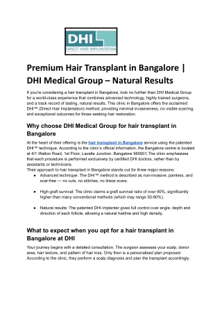 Premium Hair Transplant in Bangalore _ DHI Medical Group – Natural Results