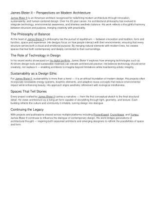 James Bleier II – Crafting Sustainable Architectural Narratives