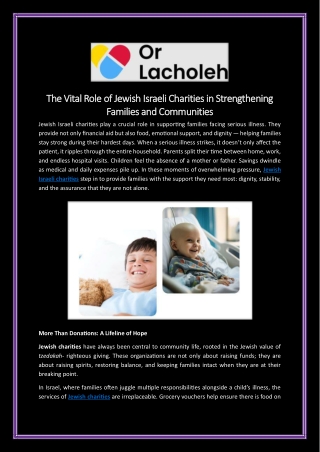The Vital Role of Jewish Israeli Charities in Strengthening Families and Communities