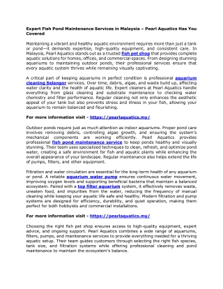 Expert Fish Pond Maintenance Services in Malaysia – Pearl Aquatics Has You Covered