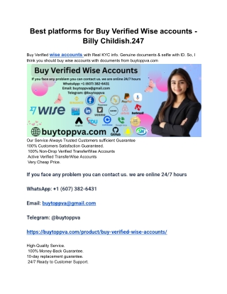 Best platforms for Buy Verified Wise accounts - Billy Childish.247