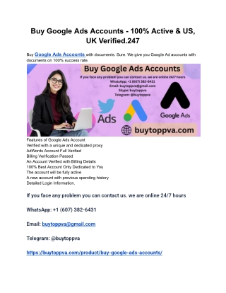 Buy Google Ads Accounts - 100% Active & US, UK Verified.247