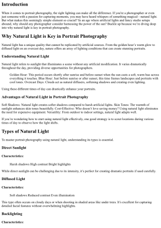 Why Natural Light is Key in Portrait Photography