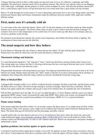 Why Your Furnace Is Blowing Cold Air and How Repair Helps