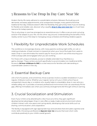 E - 5 Reasons to Use Drop In Day Care Near Me