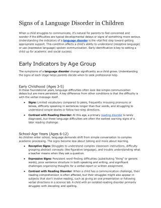 E - Signs of a Language Disorder in Children