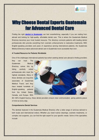Why Choose Dental Experts Guatemala for Advanced Dental Care