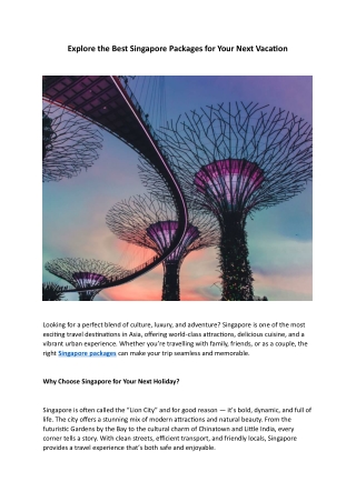Explore the Best Singapore Packages for Your Next Vacation