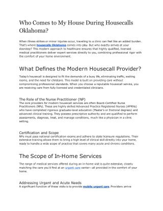 E - Who Comes to My House During Housecalls Oklahoma