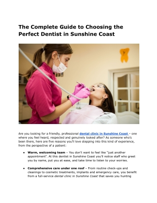 The Complete Guide to Choosing the Perfect Dentist in Sunshine Coast