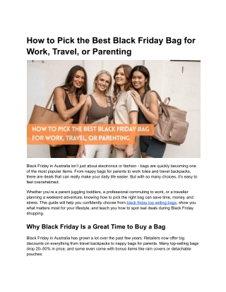 How to Pick the Best Black Friday Bag for Work, Travel, or Parenting
