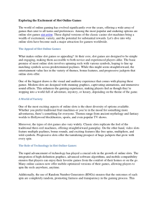 Exploring the Excitement of Slot Online Games