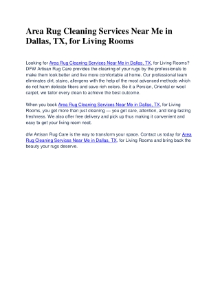 Area Rug Cleaning Services Near Me in Dallas