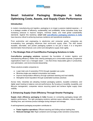 Smart Industrial Packaging Strategies in India Optimising Costs, Assets, and Supply Chain Performance