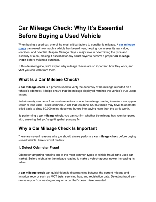Car Mileage Check
