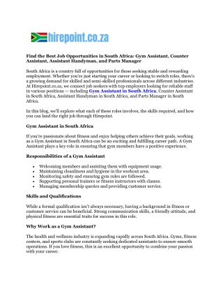 Counter Assistant in South Africa
