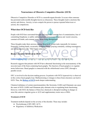 Neuroscience of Obsessive Compulsive Disorder (OCD)