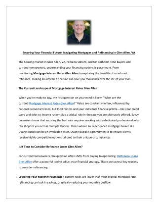 Securing Your Financial Future: Navigating Mortgages and Refinancing in Glen All