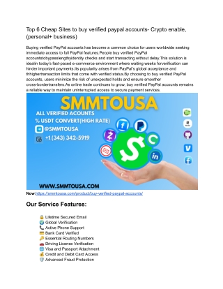 Top 6 Cheap Sites to buy verified paypal accounts- Crypto enable, (personal  business)