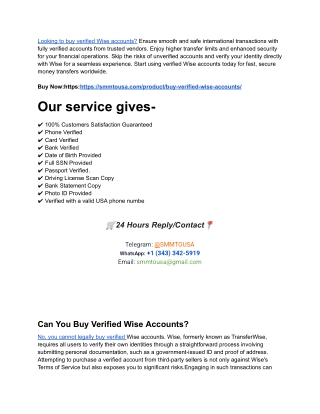 Why You Should Choose Smmtousa to Buy Verified Wise Accounts
