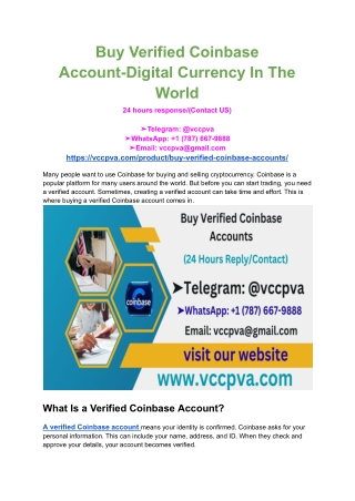 Buy Verified Coinbase Account-Digital Currency In The World