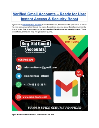 Verified Gmail Accounts – Ready for Use_ Instant Access & Security Boost
