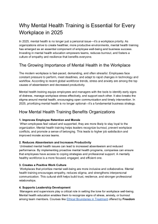 Why Mental Health Training is Essential for Every Workplace in 2025
