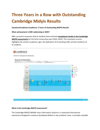 Three Years in a Row with Outstanding Cambridge Midyis Results KBH