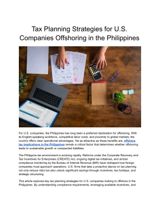 Tax Planning Strategies for U.S. Companies Offshoring in the Philippines