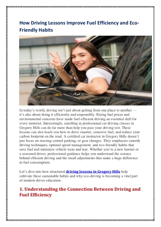 How Driving Lessons Improve Fuel Efficiency and Eco-Friendly Habits
