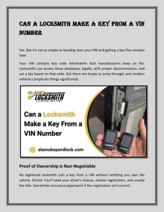 Can a Locksmith Make a Key From a VIN Number
