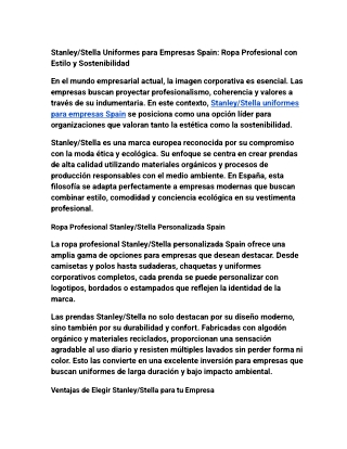 Stanley/Stella Uniformes para Empresas Spain: Ropa Profesional con Estilo y Sost