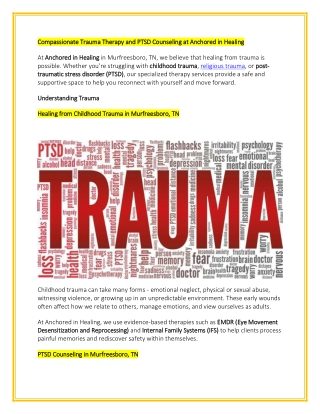 Compassionate Trauma Therapy and PTSD Counseling at Anchored in Healing