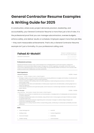 General Contractor Resume Examples & Writing Guide for 2025