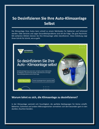 So desinfizieren Sie Ihre Auto-Klimaanlage selbst