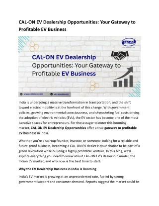 CAL-ON EV Dealership Opportunities: Your Gateway to Profitable EV Business