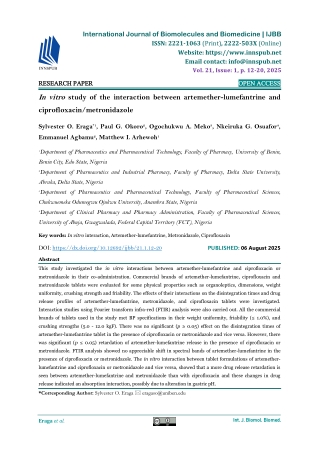 In vitro study of the interaction between artemether-lumefantrine and ciprofloxa