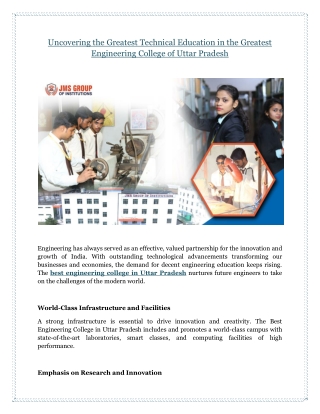 Uncovering the Greatest Technical Education in the Greatest Engineering College of Uttar Pradesh