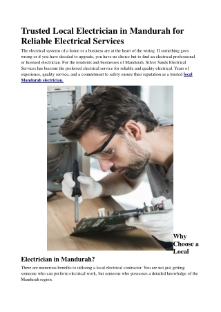 Trusted Local Electrician in Mandurah for Reliable Electrical Services