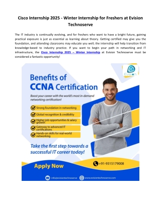 Cisco Internship 2025 - Winter Internship for Freshers at Evision Technoserve