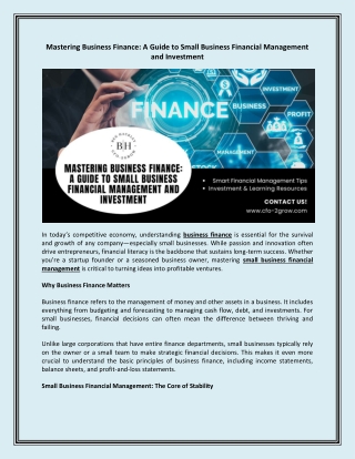 A Guide to Small Business Financial Management and Investment
