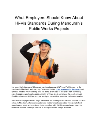 What Employers Should Know About Hi-Vis Standards During Mandurah’s Public Works Projects
