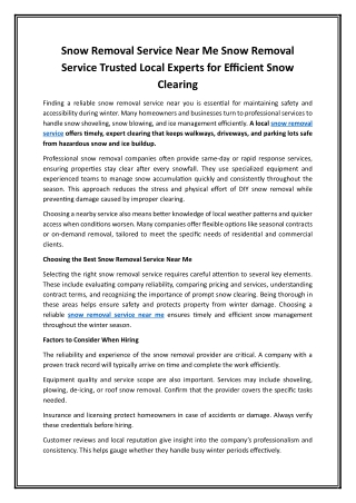 Snow Removal Service Near Me Snow Removal Service Trusted Local Experts for Efficient Snow Clearing