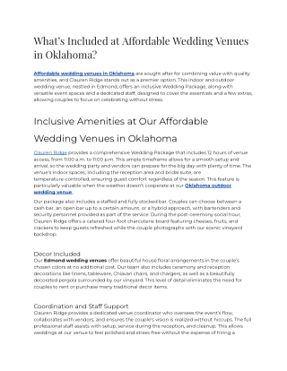 What’s Included at Affordable Wedding Venues in Oklahoma