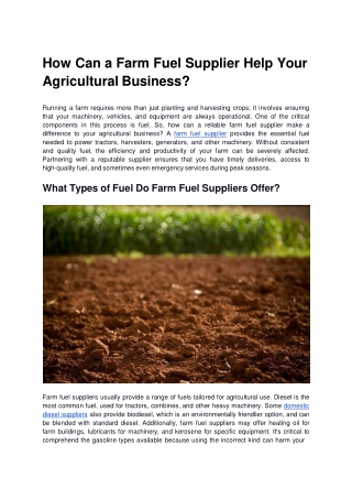 How Can a Farm Fuel Supplier Help Your Agricultural Business_